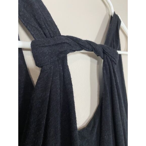 Free People Tank Top  Women's XSMALL Black Relaxed Bubble Hem Open V Back Cutout - Picture 3 of 6